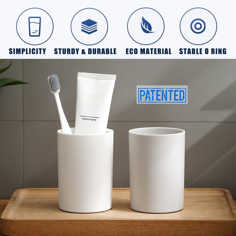 PP 2PCS Reusable Unbreakable Toothbrush Cup 10.5oz/300ml Mouthwash Holder, Easy