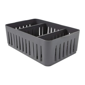 Simplify Cestino impilabile a 3 scomparti con divisori regolabili, organizer per cassetti, cesto portaoggetti, ottimo per ufficio, forniture da scrivania, accessori, trucchi, grigio