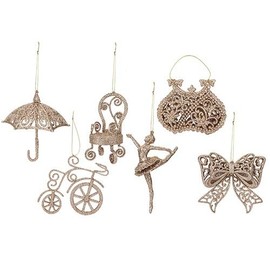 Toyland® Pack Of 6-10cm Glittery Decorative Tree Trims - 6 Assorted Designs - One Of Each Supplied (Rose Gold)