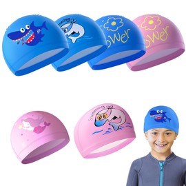 Garegce Kids Swimming Cap, Kids Fabric Swim Cap Waterproof Comfortable Soft Children'S Swim Hat, Unisex for Boys Girls Toddler Children Teens for Age 3-6-10, Cute Cartoon Pattern