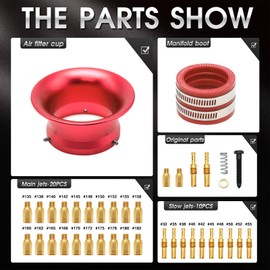 PWK 38mm Carburetor Motorcycle Carb Kit Jet with Air Filter Intake Manifold Boot for 350cc to 450cc Dirt Bike Pit Bike Motorcycle ATV UTV Scooter Moto Mini Bike Go Kart (Red 38mm)