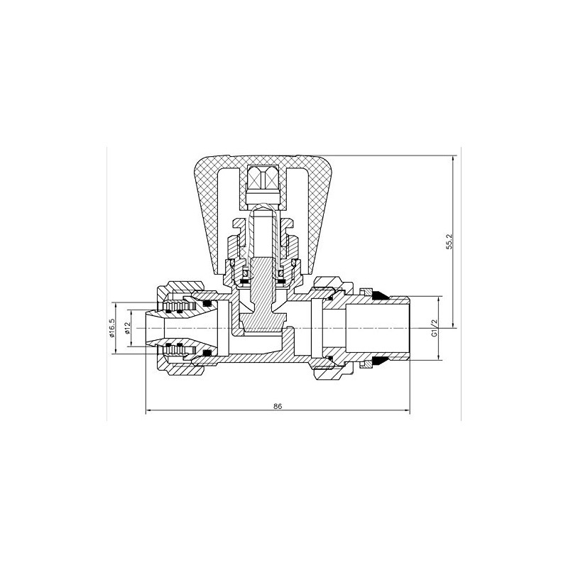 Straight Manual Inlet Radiator Valve 16mm PEX Compression Fittings x