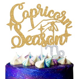 Capricornio - Decoración para tartas de temporada, gran capricornio energía/noviembre diciembre decoración de pasteles de cumpleaños, 12 constelaciones del zodiaco suministros de decoración para hombres y mujeres, purpurina dorada