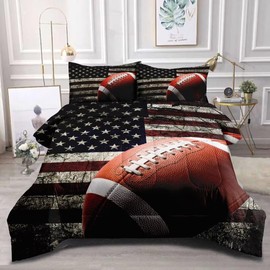 American Football Comforter Set for Boys Teens,Kids Sports Bedding Set Full Size,USA Flag Football Printed Bedroom Sets with 2 Matching Pillow Shams