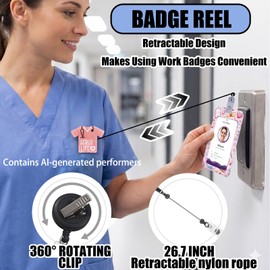 Nurse Badge Holder and Lanyard with Retractable Badge Reel & Breakaway Clasp, Cute Medical ID Badge Holder Assistant Strap for Nurse Doctor Teacher, Nursing Graduation Gift (Pink Shirt)