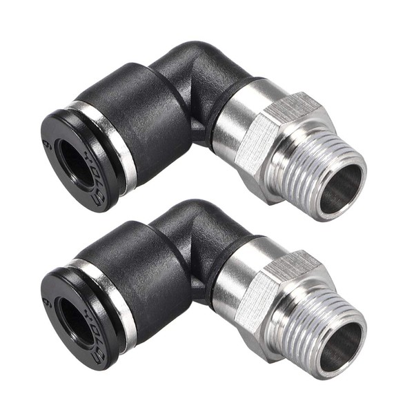 uxcell Push Connector Tube Fitting Male Elbow 6mm Tube OD X 1/8NPT Thread Pneumatic Air Push Fit Lock Fitting Pack of 2