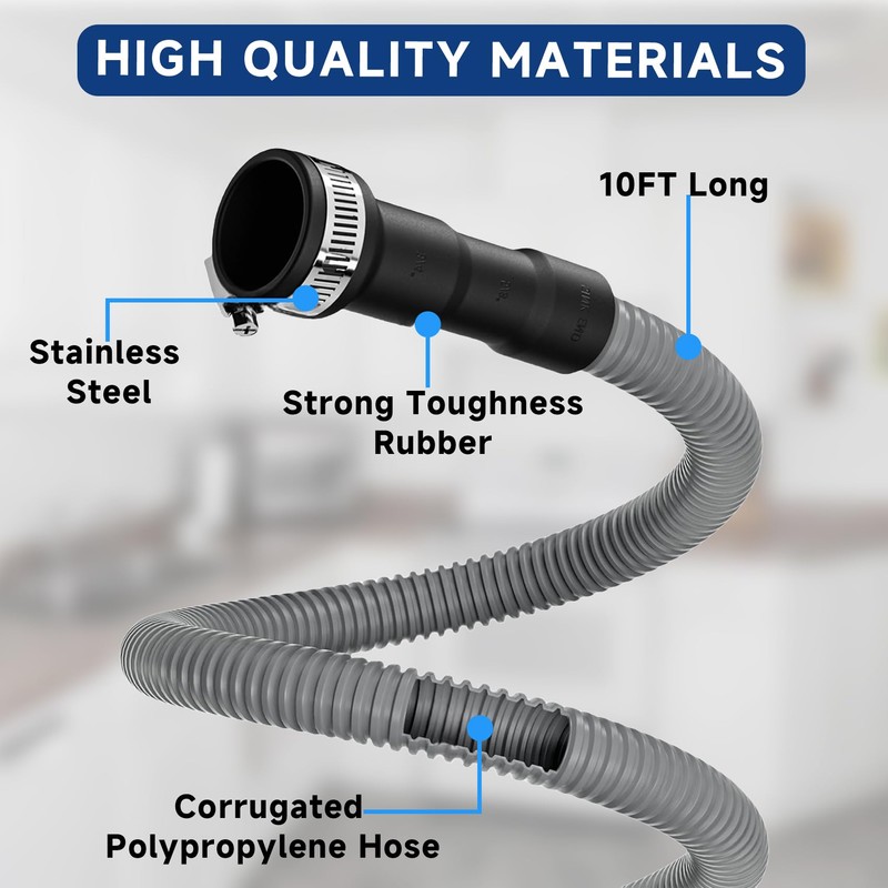 10 Ft Dishwasher Drain Hose Extension Corrugated and Flexible Dishwasher