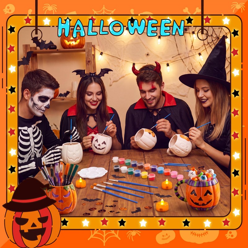 4 Sets Halloween Paint Your Own Mugs with Painting Kit,