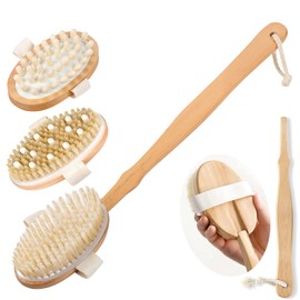Quiet&Far 3 Pack Wood Dry Body Brushes, Shower Brush Wet,Dry and Massage Brushing, Dry brush for Cellulite and Lymphatic, Body Scrubber with Soft and Stiff Bristles, Suitable for All Kinds of Skin