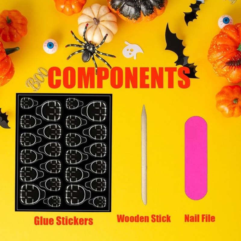 Halloween Press on Nails Short Square Nails Press on Black