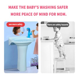 toddler sink Plastic Pedestal Sink small Bathroom Pedistal kids Sinks Set Wash training 15.7"x11"x21"H No-Drill Installation Self-Adhesive with Faucet Hole for Lavatory Room Column Wash Basin (blue)