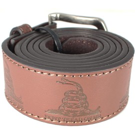 Don’t Tread on Me Leather Belt Strap and Metal Buckle 1.5" Wide with Snaps - Gadsden Flag Patriotic Symbol American History USA (Brown-L)