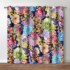 Jekeno Bohemian Colorful Floral Blackout Curtains Boho Multicolor Mandala Flower Print Decor Home Apartment Bedroom Living Room Darkening Grommet Window Drapes 2 Panels Set,52x84 Inch