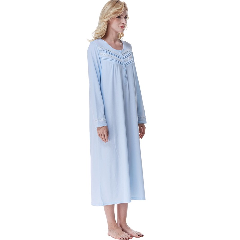 Keyocean Nightgown for Women, Soft 100% Cotton Long Sleeves Lightweight