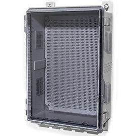 ABS Electrical Junction Box, Ventilated Design, Cable Grommets, IP65 Waterproof Enclosure, Indoor/Outdoor Use with Mounting Panel.. (Clear Cover, 17.7"x13.7"x7.9")
