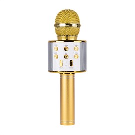 Ginga Micrófono Inalámbrico Karaoke con Bocina Bluetooth Incluida, Múltiples Funciones De Voz, Luces LED Color Dorado
