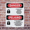 Lockout Tagout Setup Maintenance Bilingual OSHA Danger Rigid Plastic Sign