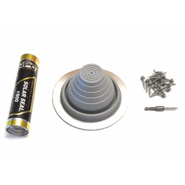Metal Roof Pipe Boot Flashing Kit- Includes #3 Grey Pipe Boot, Tube of Solar Seal Sealant, (20) 1.5" Metal Roof Screws, and a 1/4 Nut Driver. Install Steps in Description