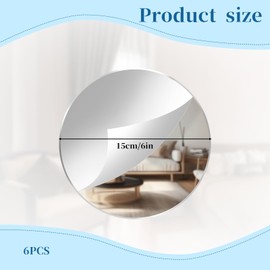 JIYIN 6 Inch Acrylic Round Mirrors, 6 Pcs Non-Glass Circle Acrylic Mirror Sheet Self-Adhesive Mirror Stickers, Round Mirror Tray for Crafts Wedding Tables Centerpieces Home Bedroom Wall Decor