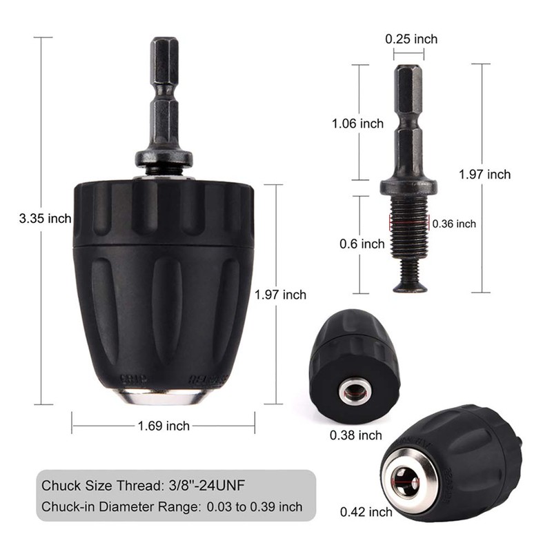 Keyless Adapter Chuck 0.8-10mm Drill Chuck Converter 3/8" 24UNF Thread