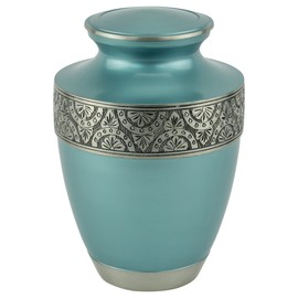 Regent Azure Blue Brass Cremation Urn for Ashes, Brass, Blue Urn, Adult Sized Cremation Urn, 9.75 Inches High