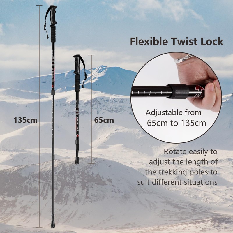 COSTWAY 2 Pack Telescopic Trekking Poles, Portable Aluminum Hiking Sticks,