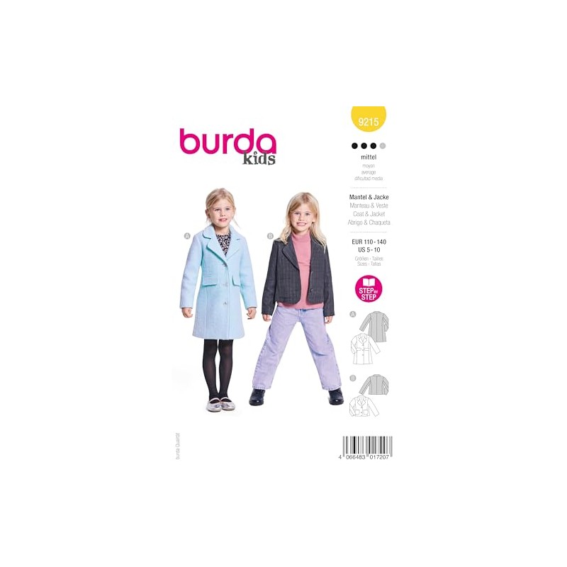 Burda Kids Girls' Sewing Pattern Jacket & Coat with Blazer
