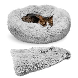 Whiskers & Friends Pet Bed Mat, Small Dogs & Cats Bed, Plush Faux Fur, Round, 23x23x7 inches, 25 lbs Weight Capacity, Orthopedic, Self-Warming, Machine Washable