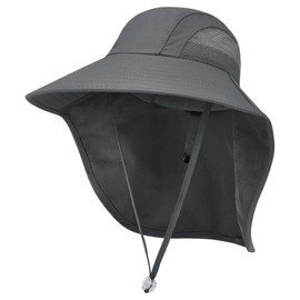 Kids Sun Hat UPF50+ Summer Beach Play Sun Protection Hats with Neck Flap for Ages 5~14 Girls Boys, Dark Grey, One Size