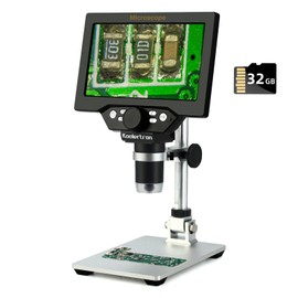 Koolertron 7" LCD Digital Microscope 12MP 1-1200X Magnification - Handheld USB Microscope Camera with 32GB TF Card, 8 Adjustable LED Lights & Rechargeable Battery - Portable for Coin/PCB/Insect/Rock