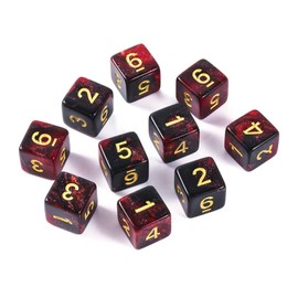 Yourandoll 10pcs Polyhedral Dice D6 (1-6) Dice 6 Dice 16mm for Dungeons and Dragons DND TRPG MTG Dice and More Table Games (Red Black Starry Sky)