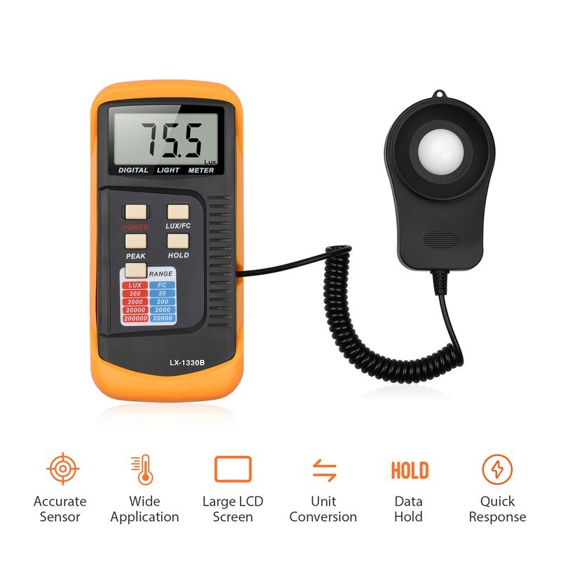 Digital Illuminance Light Meter Manual Range 200 to 200,000 Lux