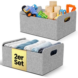 Bada Bing Set of 2 Sturdy Felt Baskets in Light Grey for Shelf and Wardrobe - Foldable Organiser - Small Folding Basket for Storage - Felt Storage Box