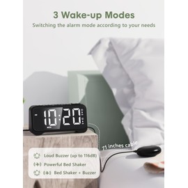 ROCAM Alarm Clock for Heavy Sleepers with Bed Shaker, Vibrating Alarm Clock Loud Dual Alarms, Brightness 0%-100% Weekday Weekend Mode, Power-Off Memory, Warm Night Light Clock for Bedroom