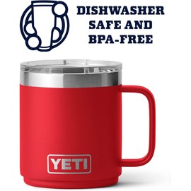 YETI YETI Rambler Mug, Vacuum Insulated Stainless Steel Stackable Mug with Magslider Lid, Rescue Red, 10 oz (296 ml)
