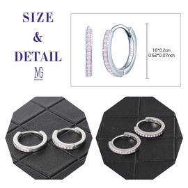 MICGIGI Women's 925 Sterling Silver Earrings Cubic Zirconia Round Hoop Earrings, Silver