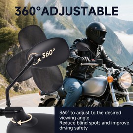 Universal Motorcycle Mirrors - M10 Black Oval Handlebar Rearview Mirrors Compatible with Honda Shadow MSX125 Kawasaki Vulcan Z900 Suzuki SV650 Volusia