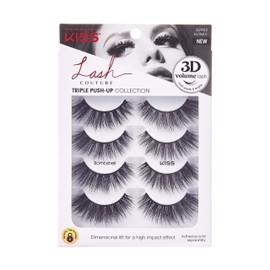 KISS Lash Couture Triple Push-Up False Eyelashes, Bombshell', 14 mm, Includes 4 Pairs Of Lashes, Contact Lens Friendly, Easy to Apply, Reusable Strip Lashes