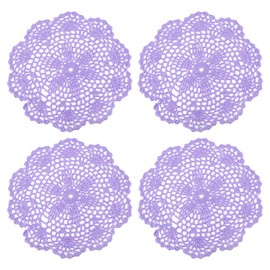 sourcing map Lace Doilies, 4pcs 8" - Cotton Woven Round Crochet Coaster, Floral Design Fabric Handmade Placemat for Drink Wedding Party Decoration (Light Purple)