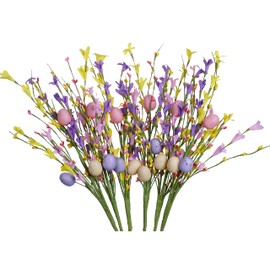 DIYFLORU Easter Egg Stems,6pcs 17in/43cm Egg Picks with Forsythia Flowers for Flower Arrangement Vase Easter Decor