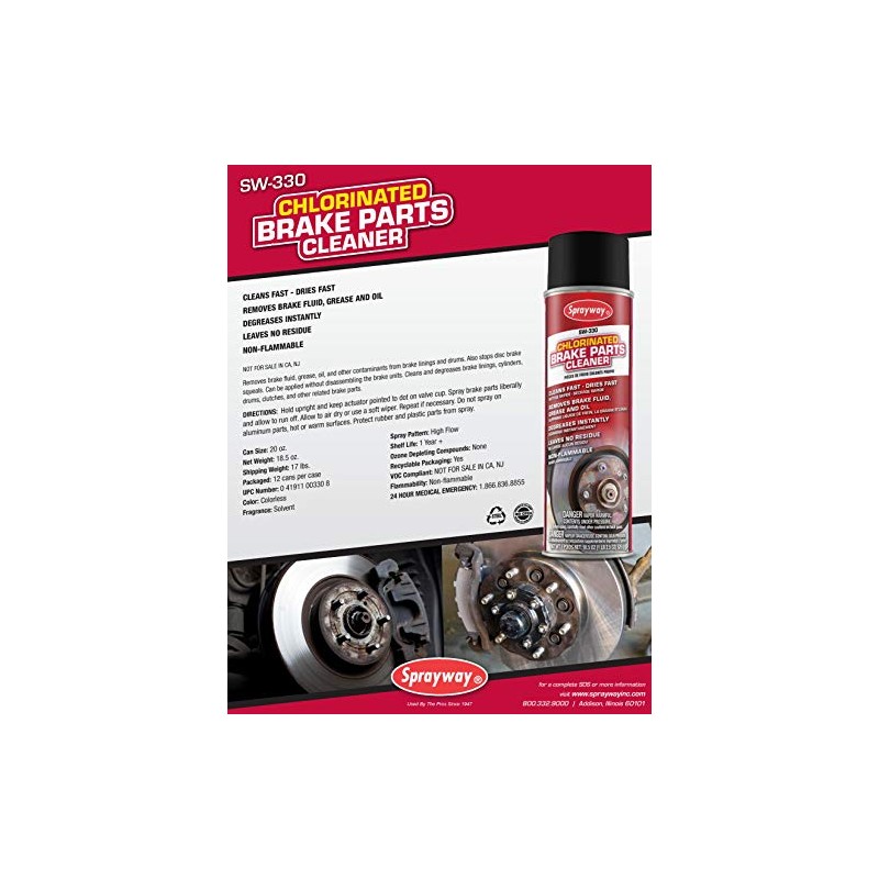 Sprayway SW330 Chlorinated Brake Parts Cleaner, 18.5 oz