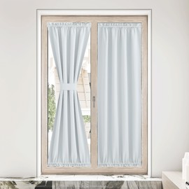 NICETOWN Blackout Curtain Panel for French Kitchen Door Window Curtains Thermal Insulated Rod Pocket Drapes for Living Room Glass Door with Tieback W36 x L80, Greyish White, 1 Panel