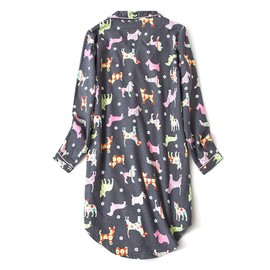 ENJOYNIGHT Women's Sleep Shirt Flannel Print Pajama Top Button-Front Nightshirt Sleepwear(Small, Dog)