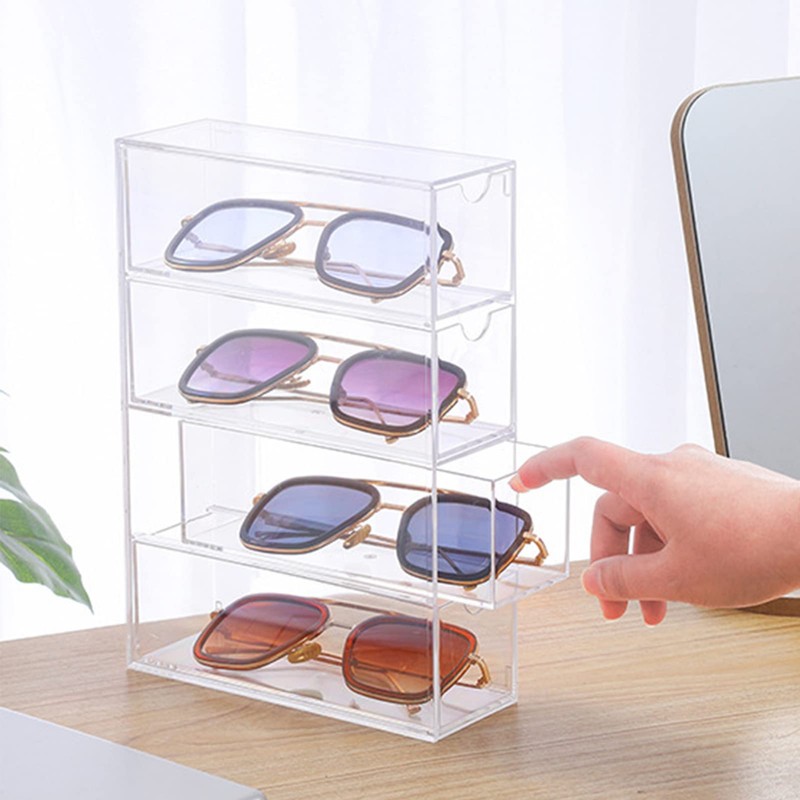 Ausla 4-Layer Stackable Transparent Glasses Storage Box, Sunglasses Organiser, Transparent,
