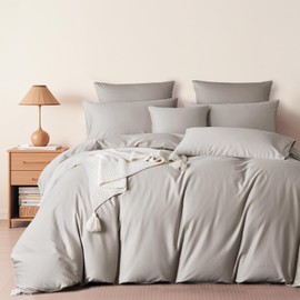 Boqingzhu Mako Satin Bed Linen 135 x 200 cm Beige Taupe 100% Cotton Lyocell Silk Bed Linen Set with Pillowcase 80 x 80 cm, Breathable and Soft, Perfect for Summer and Winter