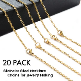 Paquete de 20 cadenas de collar de acero inoxidable chapado en oro, collar a granel para hacer joyas, 18 pulgadas