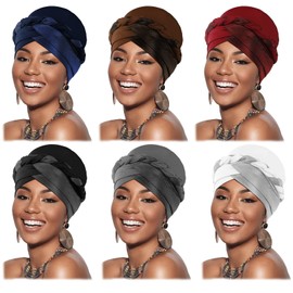 Vabean 6 Pcs Head Wraps for Black Women African Hair Turban Head Wraps for Women Twisted Braid Head Wrap for Women(Bright Color)