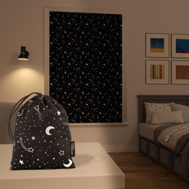 Sun Zero Lights Out Portable Travel 100% Blackout Suction Cup Curtain Panel, 50" x 78", Stars