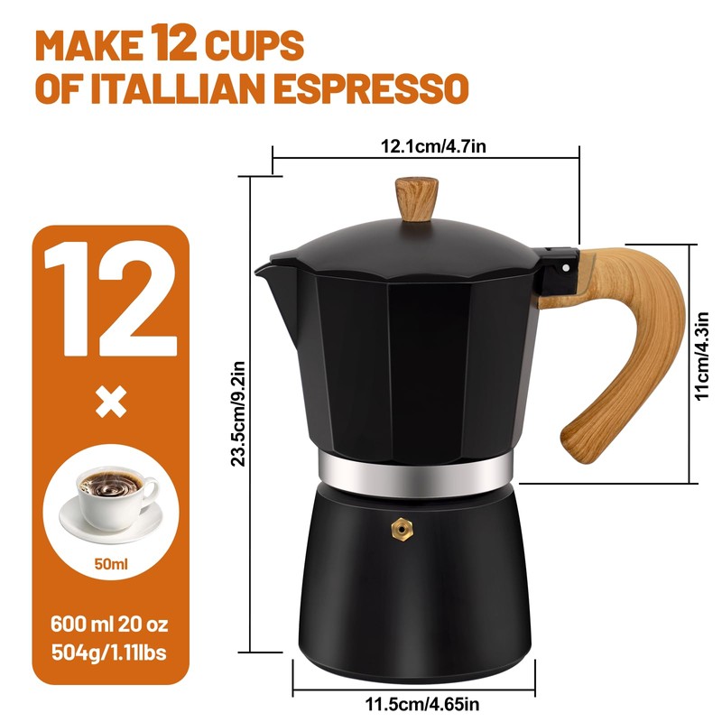 DITOSH 12 Cup Aluminum Espresso Stovetop Moka Pot Express Coffee