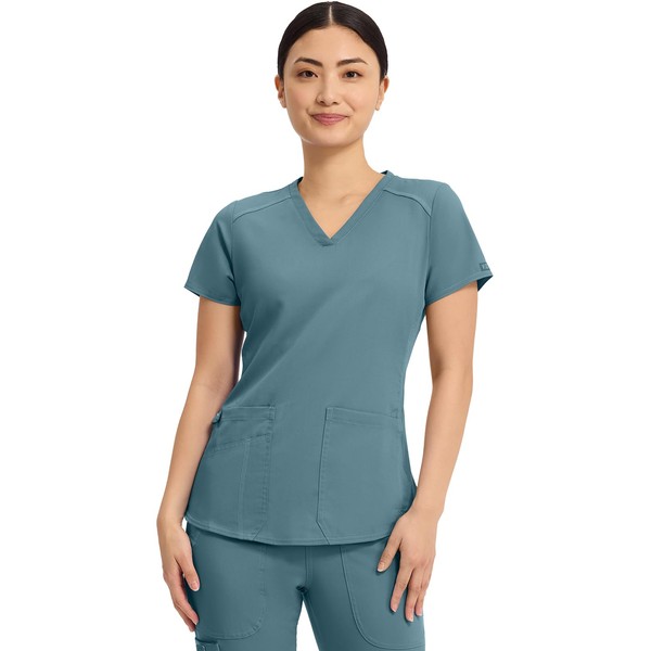 Med Couture V-Neck Scrub Top for Women with 4 Pockets,